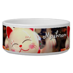 Fun Cute Chinese Waving Cat Photo Custom Name Pet Bowl
