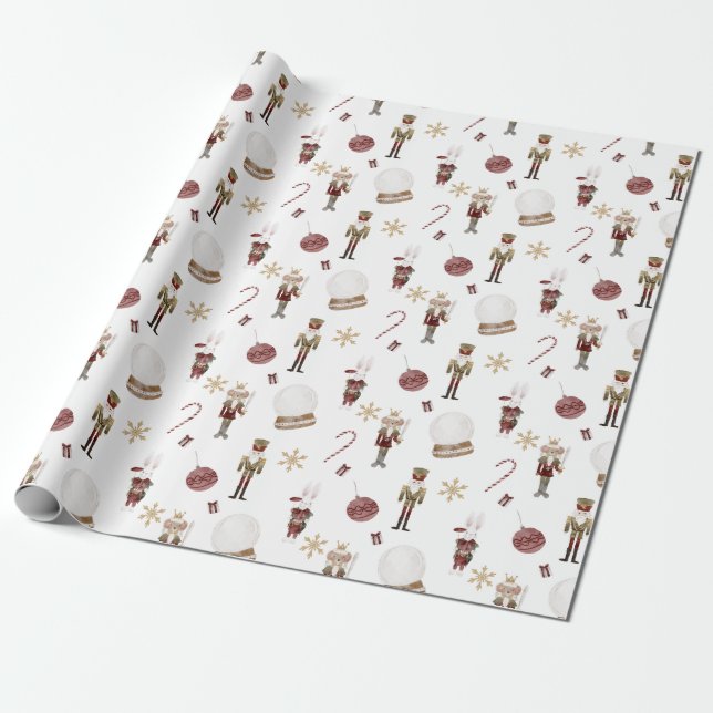 Fun Cute Christmas Watercolor Accents 3 Gift  Wrapping Paper (Unrolled)
