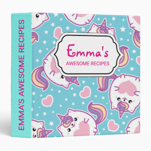 Fun Cute Chubby Kitschy Unicorn Kitty 3 Ring Binder