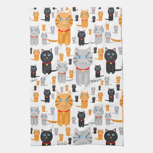 Fun Cute Collage of Orange, Gray, and Black Cats Kitchen Towel (Vertical)