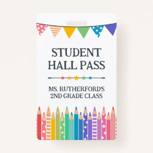 Fun Cute Colored Pencils Student Hall Pass Badge