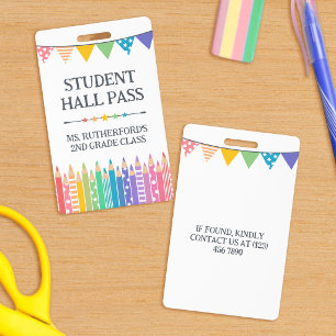 Fun Cute Colored Pencils Student Hall Pass Badge