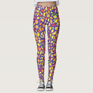 Fun Cute Colorful Fruit Slices Purple Watercolor Leggings