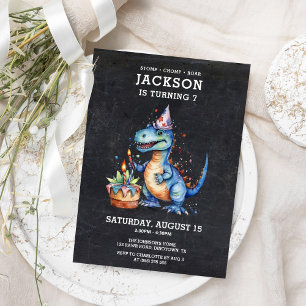 Fun Cute Dinosaur Chalkboard Kids Birthday Invitation