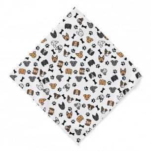 Fun Cute Dog Breeds with Bones and Paw Prints Bandana
