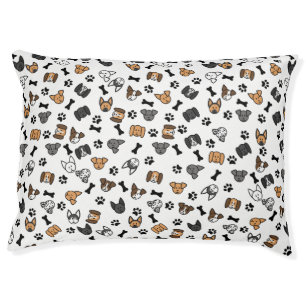 Fun Cute Dog Breeds with Bones and Paw Prints Pet Bed