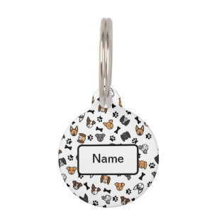 Fun Cute Dog Breeds with Bones and Paw Prints Pet ID Tag