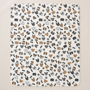 Fun Cute Dog Breeds with Bones and Paw Prints Sherpa Blanket