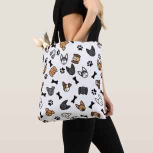 Fun Cute Dog Breeds with Bones and Paw Prints Tote Bag
