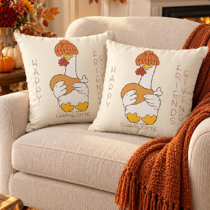 Fun Cute Duck Happy Friendsgiving Gift Throw Pillow