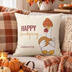 Fun Cute Duck Happy Friendsgiving Gift Throw Pillow