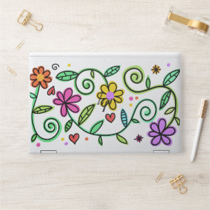 Fun Cute Floral Flowers Purple Green Girly Scroll HP Laptop Skin