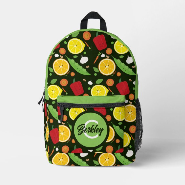 Fun Cute Food Kids Monogram Printed Backpack (Front)