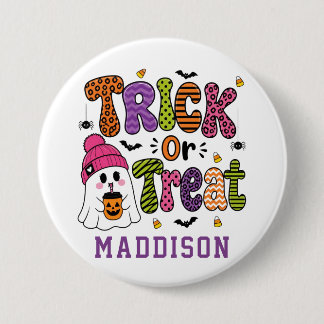 Fun Cute Ghost Custom Name Kids Halloween Button