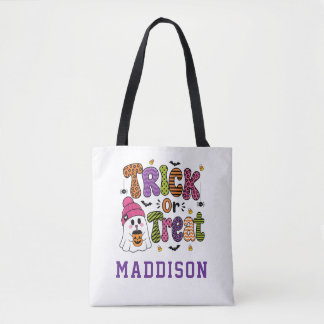 Fun Cute Ghost Personalized Kids Trick or Treat Tote Bag