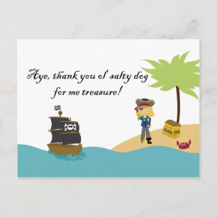 Fun cute girl's pirate thank you postcard
