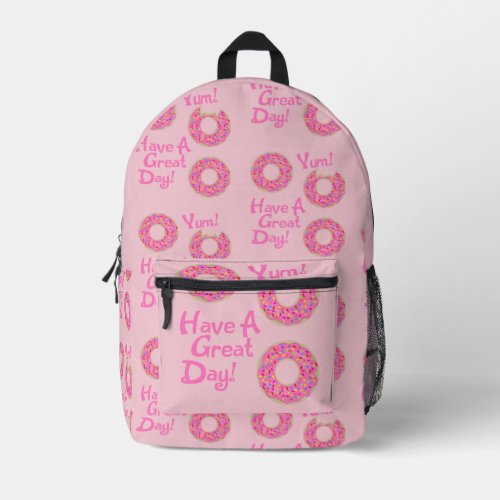 Fun Cute Great Day Donut Slogan Pattern Printed Backpack