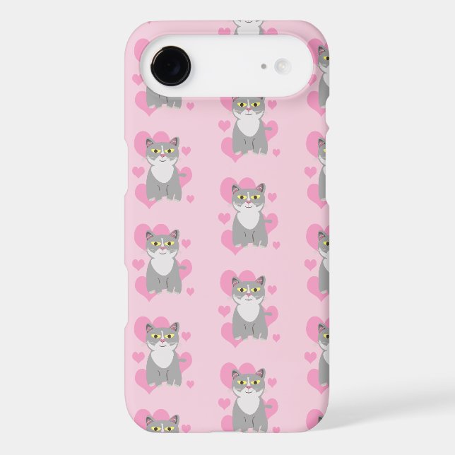 Fun Cute Grey Cat Love Cartoon Case-Mate iPhone Case (Back)