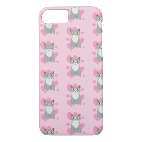 Fun Cute Grey Cat Love Cartoon iPhone 87 Case