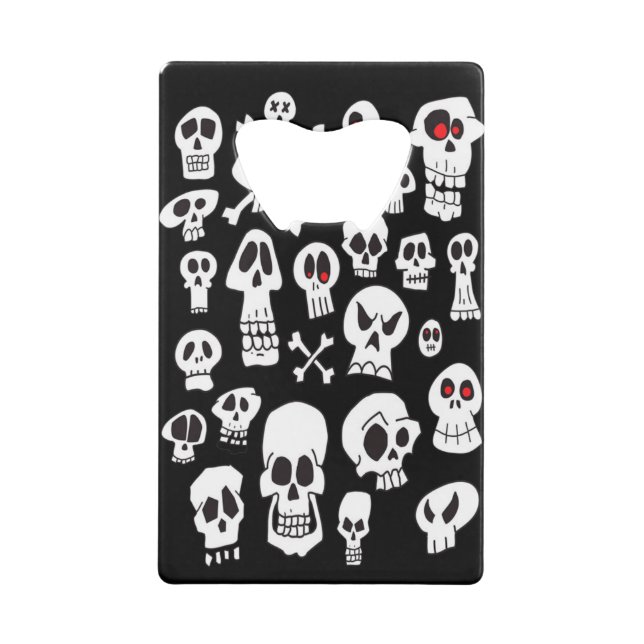 Fun Cute Hand Drawn Skulls Credit Card Bottle Opener (Back)
