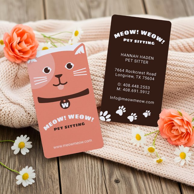  Fun Cute Happy Dog Cat Pet Sitting & Grooming Business Card (Fun Cute Happy Dog Cat Pet Sitting & Grooming Business Card)