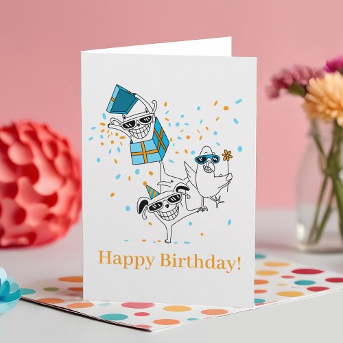 Fun Cute Humorous Pets Cat Dog Bird Happy Birthday Card