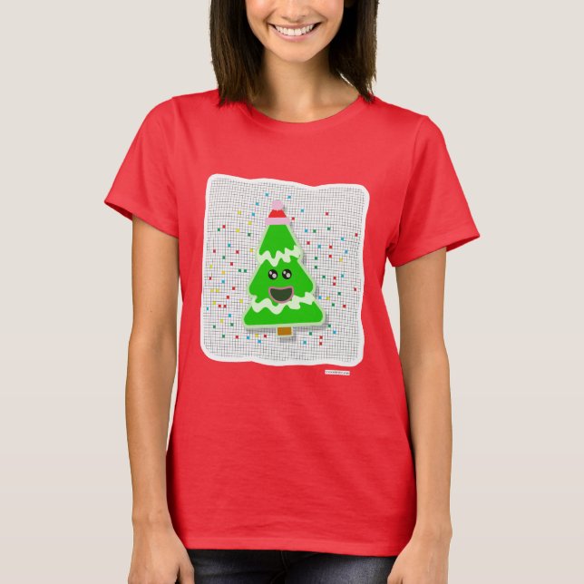 Fun Cute Kawaii Christmas Holiday Tree Character T-Shirt (Front)