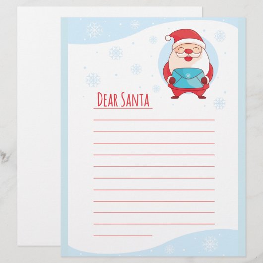 Fun Cute Letter to Dear Santa Claus lined template (Front/Back)