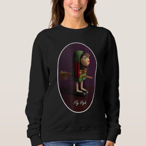 Fun Cute Little Witch On Broom Fly High Purple Ins Sweatshirt