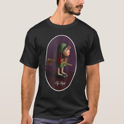 Fun Cute Little Witch On Broom Fly High Purple Ins T_Shirt