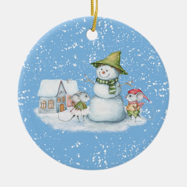 Fun Cute Merry Christmas Snow Holiday Ceramic Ornament (Front)