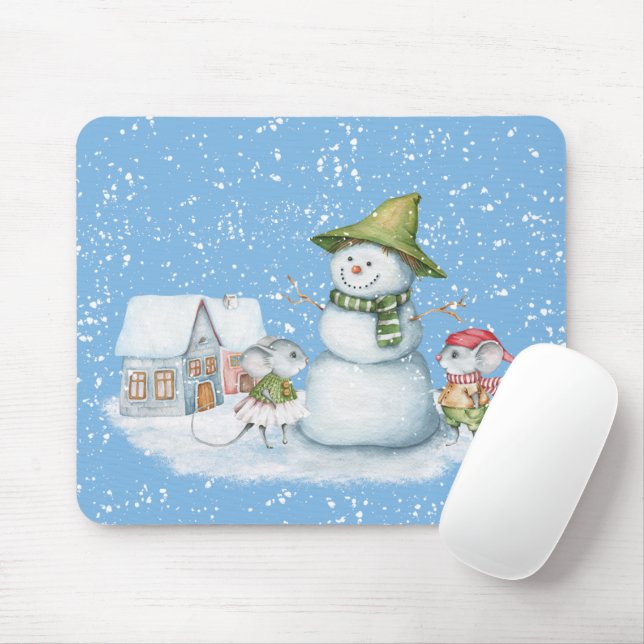 Fun Cute Merry Christmas Snow Holiday Mouse Pad (With Mouse)