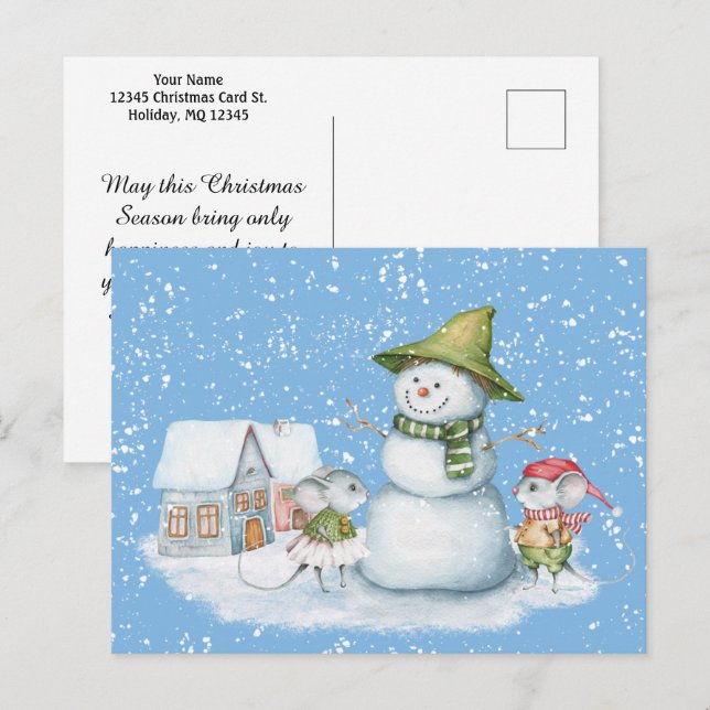 Fun Cute Merry Christmas Snowman Holiday Postcard (Front/Back)