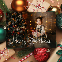 Fun cute Merry Christmas whimsical script photo Holiday Card