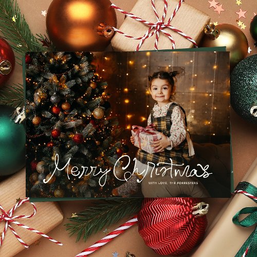Fun cute Merry Christmas whimsical script photo Holiday Card