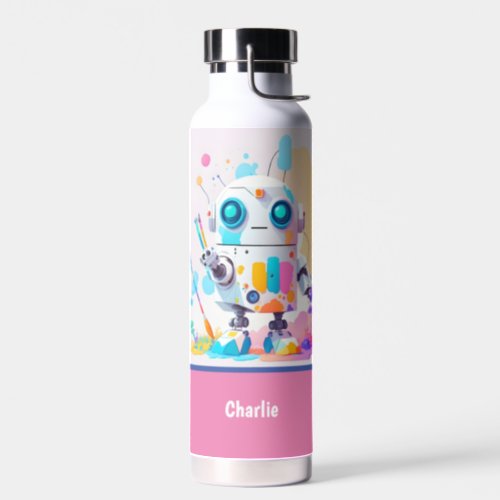 Fun Cute Messy Robot Painting Splashes Water Bottle
