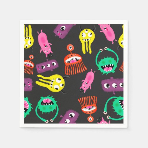 Fun cute monster party illustration kids birthday napkins