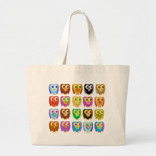 Fun Cute Multicolor Cartoon Character Owls Large Tote Bag