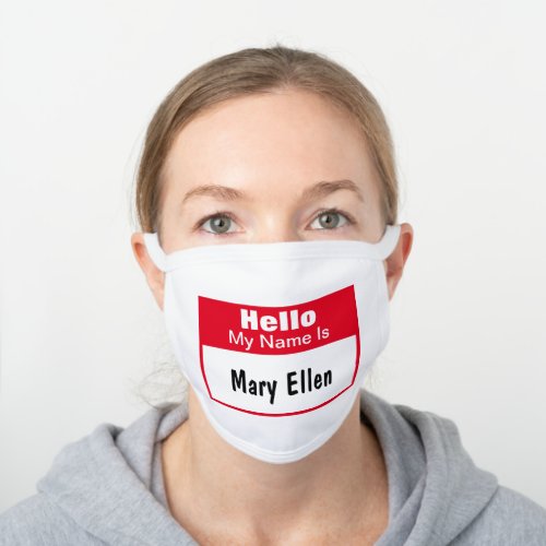 Fun Cute Nametag Red Black  White White Cotton Face Mask