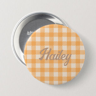 Fun Cute orange gingham preppy plaid checked Button