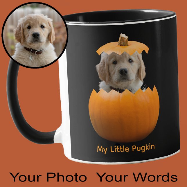 Fun Cute Personalized Halloween Pumpkin Dog Photo Mug (Personalize this mug with a photo of your dog in a pumpkin!)