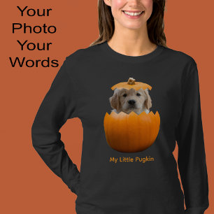 Fun Cute Personalized Halloween Pumpkin Dog Photo T-Shirt