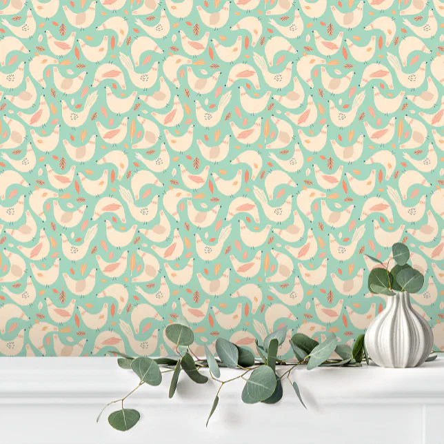 Fun Cute Pink Green Farm Chicken Wallpaper | Zazzle