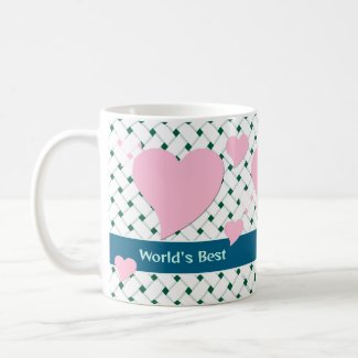 Fun, Cute Pink Hearts, Blue Green World's Best Mom
