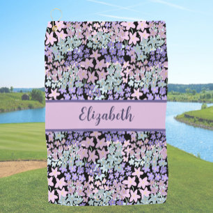 Fun Cute pink purple floral custom name ladies Golf Towel