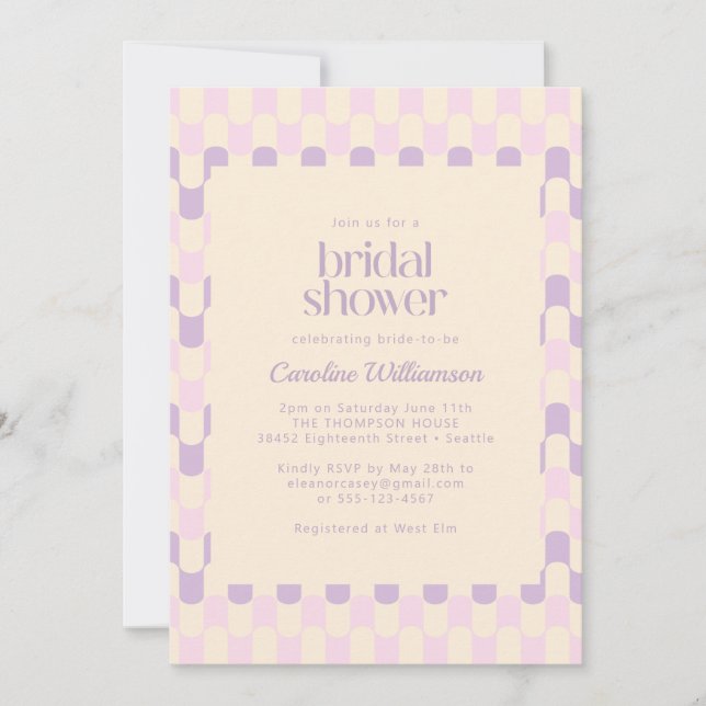 Fun Cute Pink Purple Retro Geometric Bridal Shower Invitation (Front)