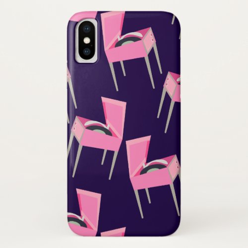 Fun Cute Pink Retro Record Player Pattern iPhone X Case