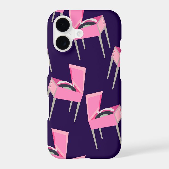 Fun Cute Pink Retro Record Player Pattern Iphone Case (Back)