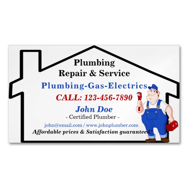 Fun Cute Plumbing Plumber Handyman Business Card Magnet (Front)