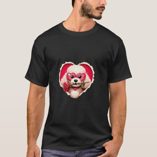 Fun Cute Poodle Dog Heart Glasses Lover Rose Valen T_Shirt